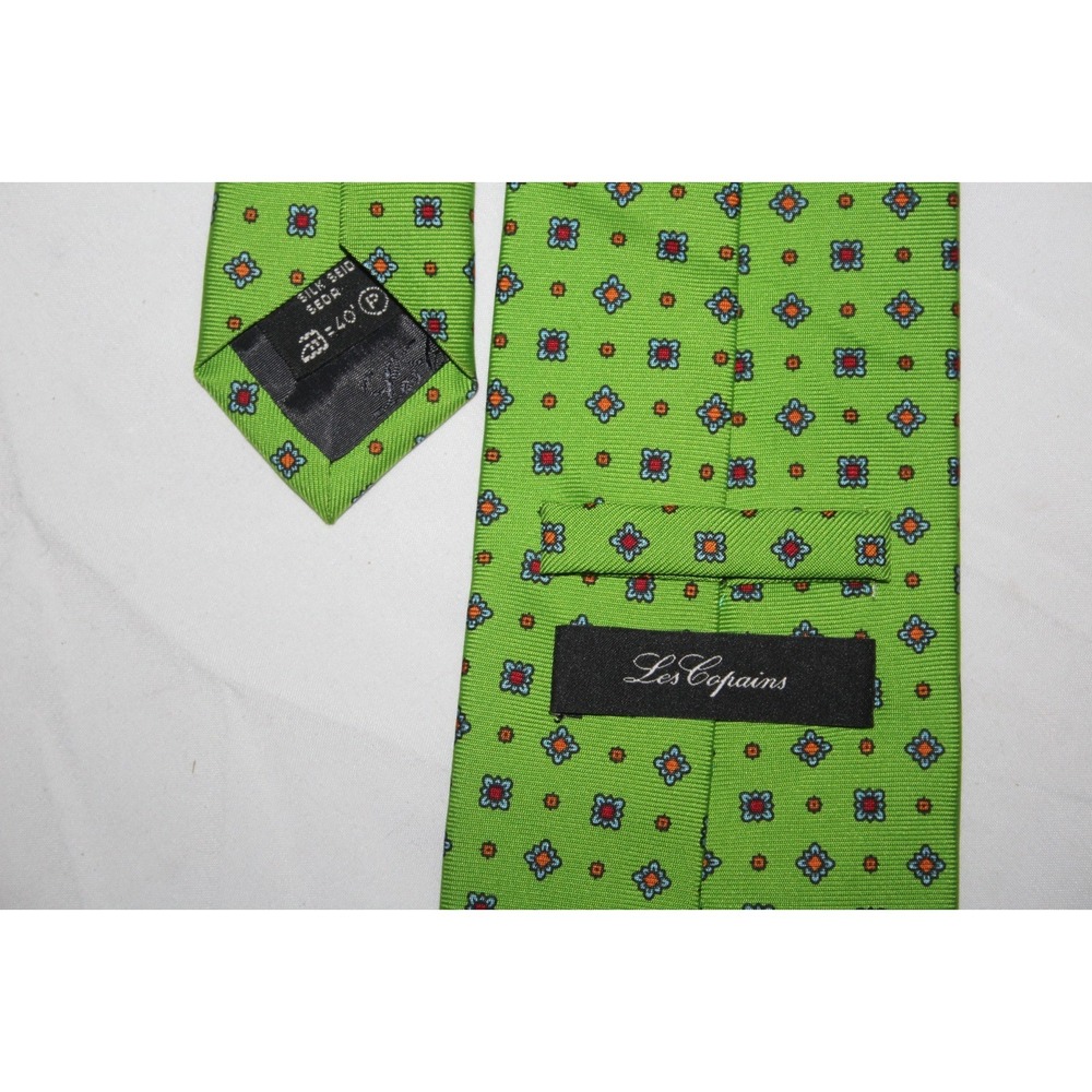 LES COPAINS Silk Tie Green Medallion Made Italy Power Statement Necktie